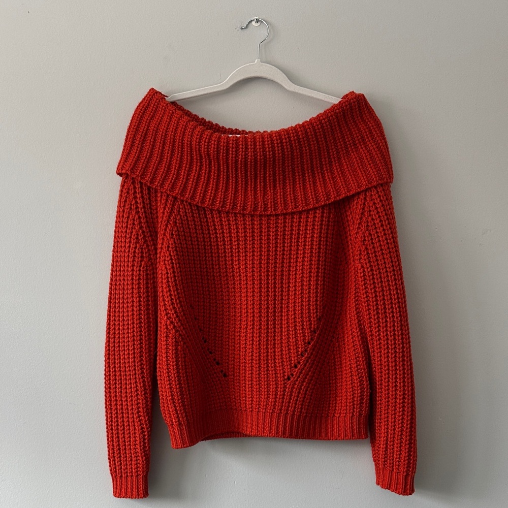 Women's Off-Shoulder Bright Orange Sweater